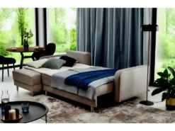 Canapé D'angle Convertible En Tissu Velours Luxe, Rangement - BEIGE, Angle Gauche (vu De Face), ROXANE VELOURS -Canapé Soldes Boutique canape 9995831