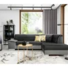 Canapé D'angle Convertible En Tissu Luxe 5 Places, Avec Coffre - Gris Foncé Et Gris Clair, Angle Droit (vu De Face), VERTU VELOURS