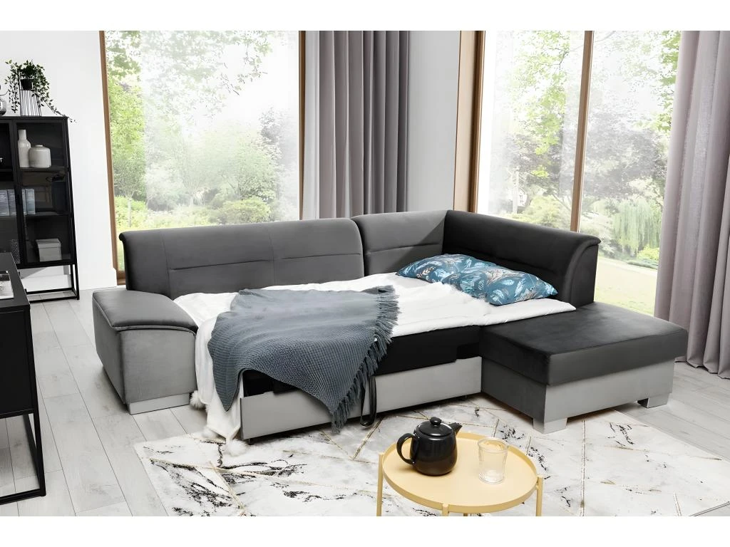 Canapé D'angle Convertible En Tissu Luxe 5 Places, Avec Coffre - Gris Foncé Et Gris Clair, Angle Droit (vu De Face), VERTU VELOURS 3 Canapé D'angle Convertible En Tissu Luxe 5 Places, Avec Coffre - Gris Foncé Et Gris Clair, Angle Droit (vu De Face), VERTU VELOURS – Image 3
