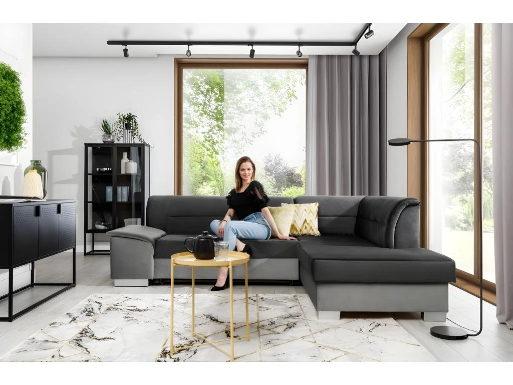 Canapé D'angle Convertible En Tissu Luxe 5 Places, Avec Coffre - Gris Foncé Et Gris Clair, Angle Droit (vu De Face), VERTU VELOURS 5 Canapé D'angle Convertible En Tissu Luxe 5 Places, Avec Coffre - Gris Foncé Et Gris Clair, Angle Droit (vu De Face), VERTU VELOURS – Image 5
