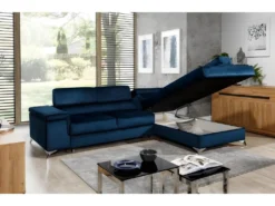 Canapé D'angle Convertible - ERWAN - En Tissu Luxe 5 Places, Bleu Foncé, Angle Droit (vu De Face) -Canapé Soldes Boutique canape 9996215