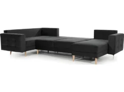 Canapé Panoramique Convertible - ASMA VELOURS - En Tissu De Qualité 5 Places, Gris Anthracite, Méridienne à Droite Et Angle à Gauche (vu De Face) -Canapé Soldes Boutique canape 9996359