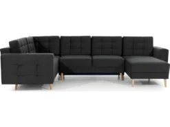 Canapé Panoramique Convertible - ASMA VELOURS - En Tissu De Qualité 5 Places, Gris Anthracite, Méridienne à Droite Et Angle à Gauche (vu De Face) -Canapé Soldes Boutique canape 9996361