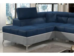 Canapé D'angle - Convertible - ERIKA - En Tissu Luxe 5 Places, BLEU Et GRIS, Angle Gauche (vu De Face) -Canapé Soldes Boutique canape 9996415