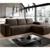 Canapé D'angle Convertible - SIDNEY VELOURS - En Tissu Luxe - 5/6 Places, Chocolat, Angle Droit (vu De Face)