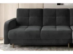 Canapé D'angle Convertible En Tissu Velours Luxe, Rangement - Gris Foncé, Angle Droit (vu De Face), ROXANE VELOURS -Canapé Soldes Boutique canape 9996581