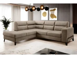 Canapé D'angle Convertible - CASTA VELOURS - En Tissu Luxe, Beige, 5/6 Places, Angle Gauche (vu De Face)