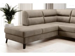 Canapé D'angle Convertible - CASTA VELOURS - En Tissu Luxe, Beige, 5/6 Places, Angle Gauche (vu De Face) -Canapé Soldes Boutique canape 9996643