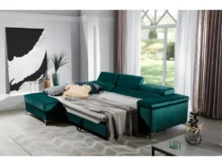 Canapé D'angle Convertible En Tissu Velours Luxe 5 Places, RICHARD, Couleur Vert, Angle Gauche -Canapé Soldes Boutique canape 9996879