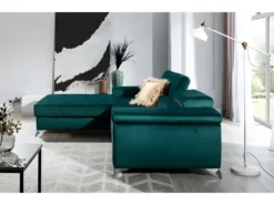 Canapé D'angle Convertible En Tissu Velours Luxe 5 Places, RICHARD, Couleur Vert, Angle Gauche -Canapé Soldes Boutique canape 9996883