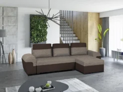 Canapé D'angle Réversible Et Convertible En Tissu GABY - Bicolore Marron / Beige