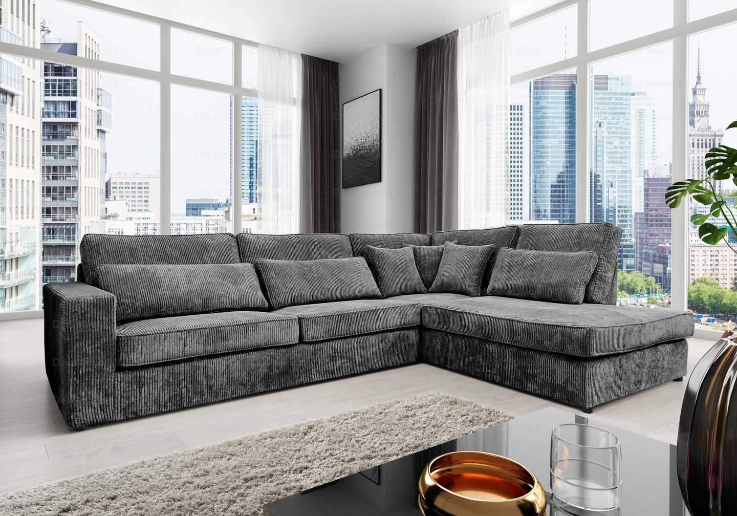 Canapé Soldes Boutique -Canapé Soldes Boutique Canape angle velours cotele gris LEA New Design 10510383